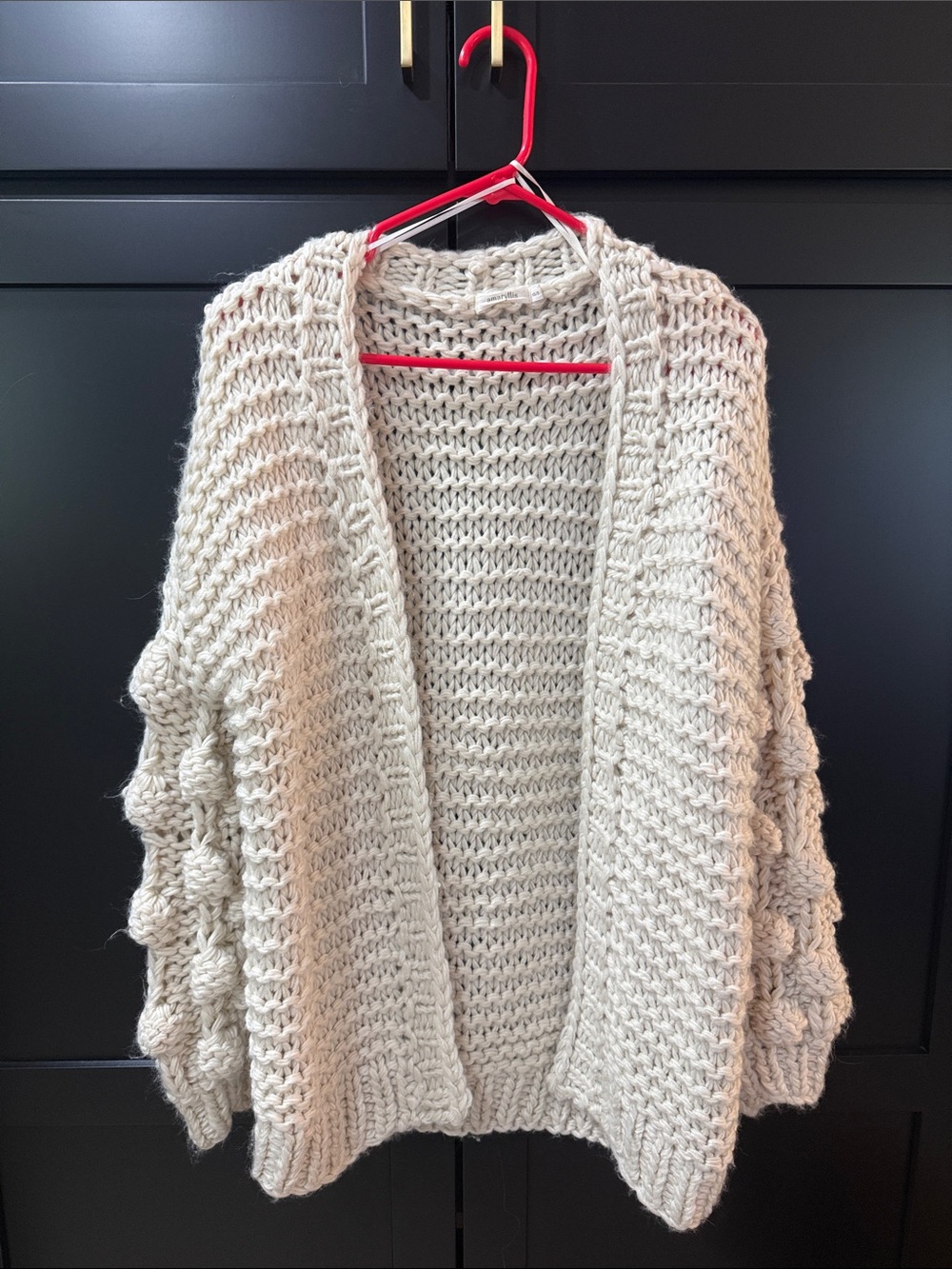 Amaryllis Cream Chunky Open-Front Cardigan with Bobble Sleeves
